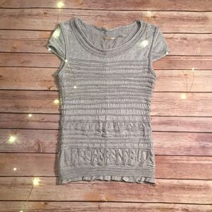 Max Studio Gray Ribbed/Textured Tee